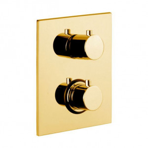 Термостат для душа на 2 потребителя Paffoni Light с металлической накладкой, цвет медовое золото LIQ518HG/M