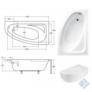 Ванна акрилова CORNEA 150х100 Права (соло) без ніг