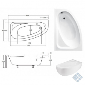 Ванна акрилова CORNEA 140х80 Ліва (соло) без ніг