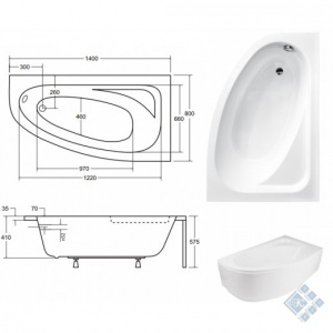 Ванна акрилова CORNEA 140х80 Права (соло) без ніг