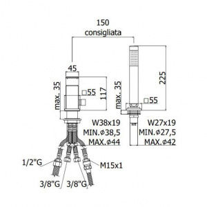 Змішувач на борт ванни без виливу Paffoni Elle, колір хром EL041CR