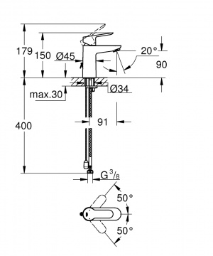 Змішувач для раковини Grohe BauEdge 23329000 хром одноважільний S-Size