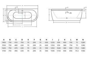 Ванна VISTA ретро 150х75 з сифоном