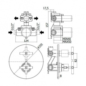 Термостат для душу на 2 споживача Paffoni Quattro, колір хром QTV018CR