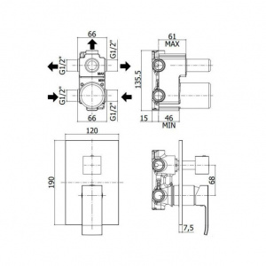 Змішувач для ванни/душу на 3 споживача Paffoni Elle з металевою накладкою, колір чорний EL019NO/M