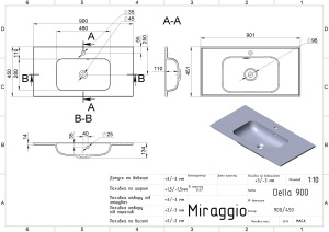 Умивальник DELLA 900 MIRASTONE BLACK SHINE