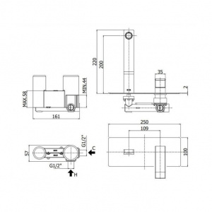 Змішувач для раковини настінний Paffoni Level, вилив 200 мм. LEA105CR