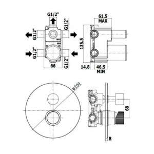 Змішувач для ванни/душу на 3 споживача Paffoni Jo, колір чорний JO019NO