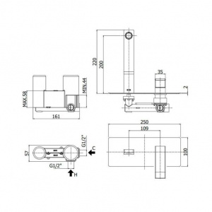 Змішувач для раковини настінний Paffoni Level, вилив 200 мм. LEC105CR