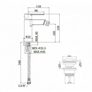 Змішувач для біде Paffoni West, з донним клапаном Clic-Clac, WS131KCR