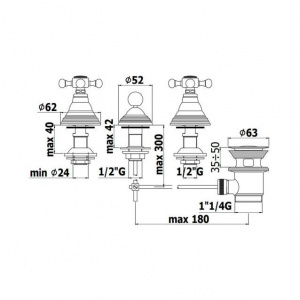 Змішувач для біде на 3 отвори без виливу Paffoni Belinda, з донним клапаном, FBLV116CR