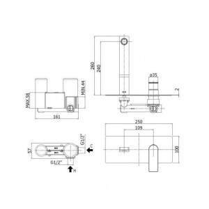 Змішувач для раковини настінний Paffoni Level, вилив 240 мм. LES106CR