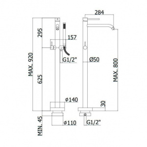 Змішувач для ванни на підлогу Paffoni Light, колір {нікель,чорний} LIG032NKNSP