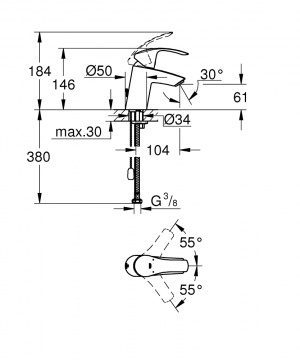 Змішувач для раковини Grohe Eurosmart 33188002 хром одноважільний S-Size ланцюжок