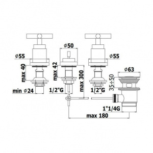 Змішувач для біде на 3 отвори без виливу Paffoni Quattro, з донним клапаном, QTV116CR