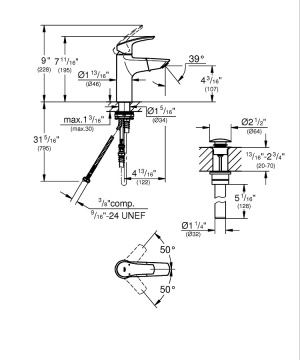 Eurosmart New Одноважільний змішувач з висувним виливом для раковини (23991003)