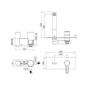 Змішувач для раковини настінний Paffoni West, вилив 200 мм. WS105CR