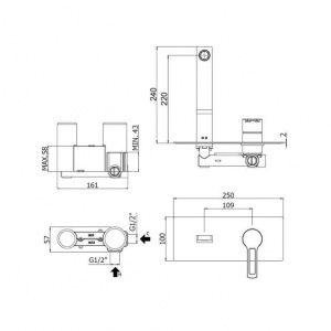 Змішувач для раковини настінний Paffoni West, вилив 240 мм. WS106CR