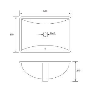 Умивальник Volle прямокутний 53,5x37,5 врізний