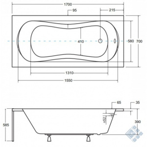 Ванна акрилова ARIA PLUS 170х70 соло: без ручок і ніг / з отворами під ручки