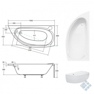 Ванна MINI 150x70 права без ніг