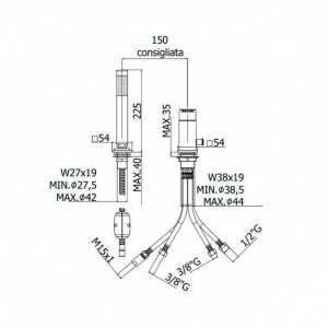 Змішувач на борт ванни без виливу Paffoni West з душовим гарнітуром, колір хром WS041LCR