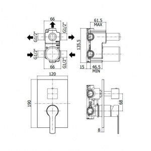 Змішувач для ванни/душу на 3 споживача Paffoni Red, колір хром RED019CR