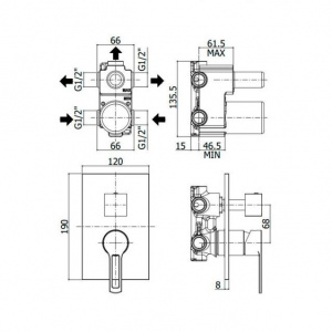 Змішувач для ванни/душу на 3 споживачі Paffoni Ringo з металевою накладкою, колір хром RIN019CR/M