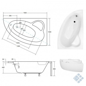 Ванна NATALIA 150х100 права без ніг без обудови