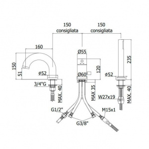 Змішувач на борт ванни із збільшеним потоком Paffoni Light, колір хром LIG047CR