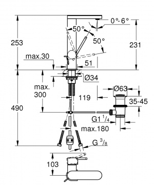 Plus Одноважільний змішувач для раковини, L-Size (23843AL3)