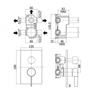 Змішувач для ванни/душу на 3 споживача Paffoni Rock з металевою накладкою, колір хром RO019CR/M