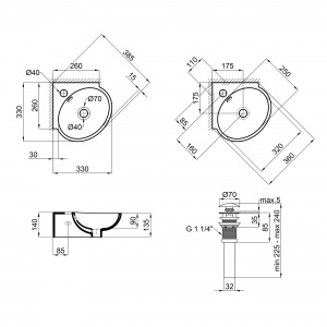 Раковина Qtap Leo 390x365x130 White з донним клапаном QT11115010W