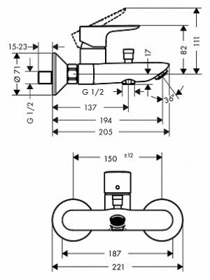Змішувач Hansgrohe talis e 71740000 для ванни з душем.