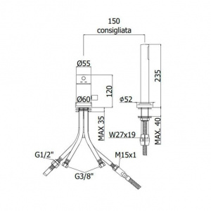 Змішувач на борт ванни зі збільшеним потоком без виливу Paffoni Light, колір хром LIG048CR