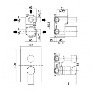 Змішувач для ванни/душу на 3 споживача Paffoni Tango, колір хром TA019CR