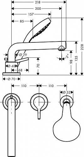 Змішувач Hansgrohe talis e 72417000 на борт ванни